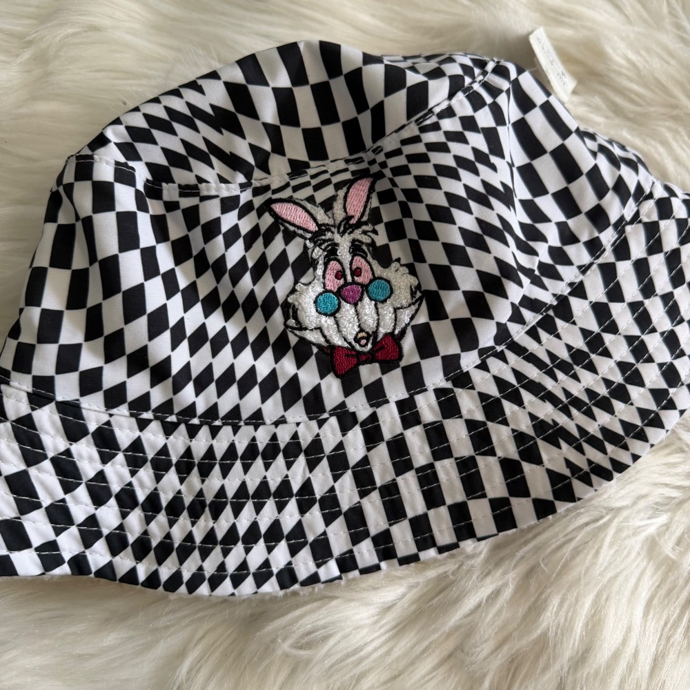 NWT - Disney Parks - Alice in Wonderland White Rabbit Checkered Bucket Hat - Picture 2 of 8